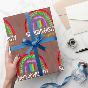 Neurodiversity Wrapping Paper Roll Autism Spectrum ASD ADHD Rainbow Boho TS02 Mocha Print Your Wear