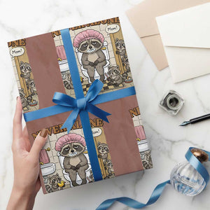 Never Alone Raccoon Mom Wrapping Paper Roll Funny Mama Life Mothers Day TS11 Mocha Print Your Wear