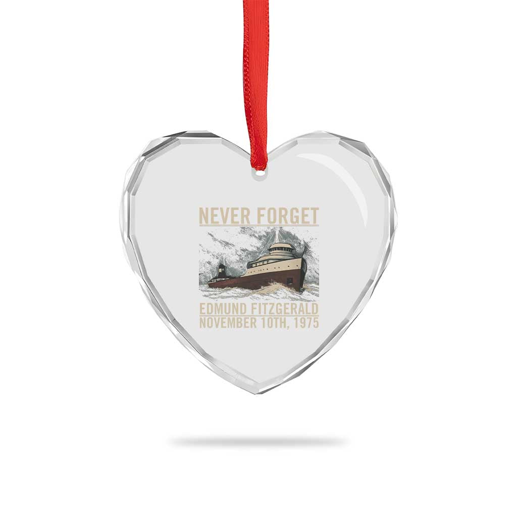 Never Forget Edmund Fitzgerald Tribute Heart Crystal Glass Ornament November 10 1975 Shipwreck Memorial TS02 Print Your Wear