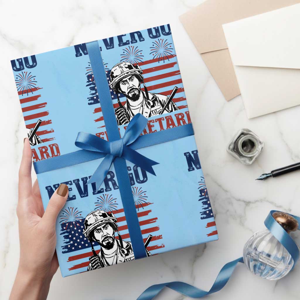Never Go Full Retard Funny 4th of July Soldier Quote Wrapping Paper Roll Patriotic American Flag Fireworks Dark Humor