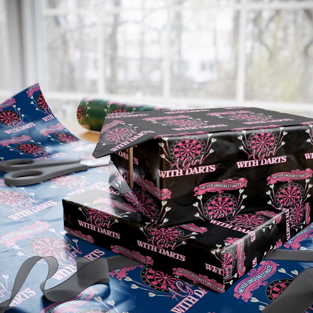 Never Underestimate A Girl Dart Player Gift Idea Wrapping Paper Roll TS12 Black Print Your Wear