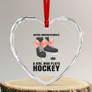 Never Underestimate A Girl Hockey Player Gift Idea Heart Crystal Glass Ornament TS12 Transparent Glass 3'' Heart Print Your Wear