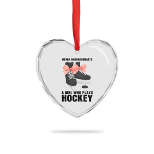 Never Underestimate A Girl Hockey Player Gift Idea Heart Crystal Glass Ornament TS12 Print Your Wear