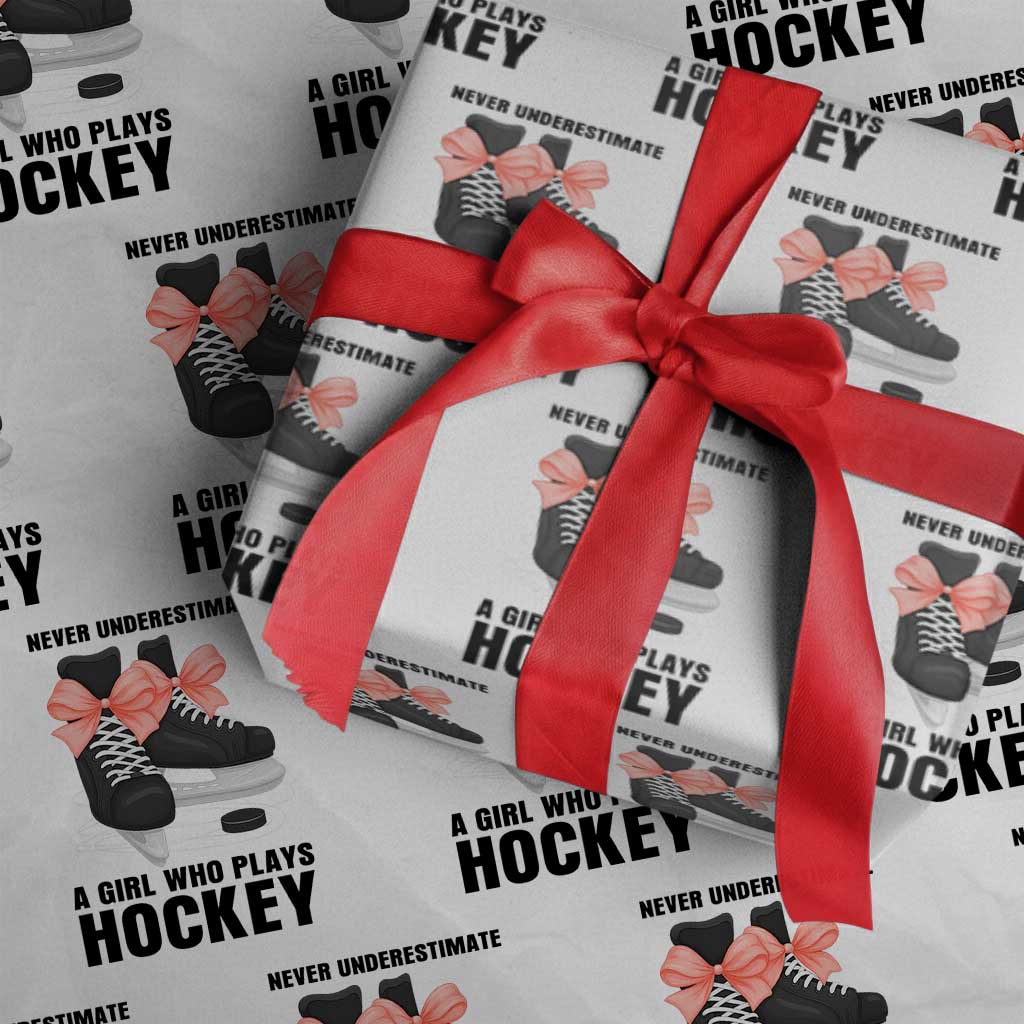 Never Underestimate A Girl Hockey Player Gift Idea Wrapping Paper Roll TS12 White Print Your Wear