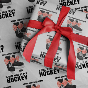 Never Underestimate A Girl Hockey Player Gift Idea Wrapping Paper Roll TS12 White Print Your Wear