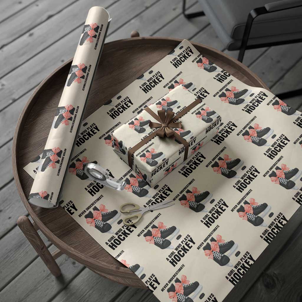 Never Underestimate A Girl Hockey Player Gift Idea Wrapping Paper Roll TS12 Beige Print Your Wear