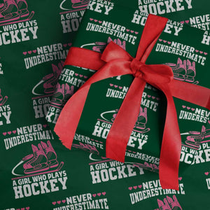 Never Underestimate A Girl Who Plays Hockey Wrapping Paper Roll Gift For Women TS12 Green Print Your Wear