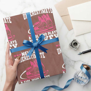 Never Underestimate A Girl Who Plays Hockey Wrapping Paper Roll Gift For Women TS12 Mocha Print Your Wear
