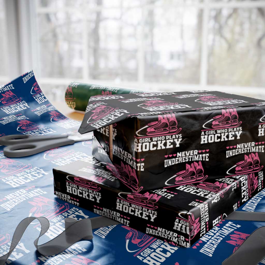 Never Underestimate A Girl Who Plays Hockey Wrapping Paper Roll Gift For Women TS12 Black Print Your Wear