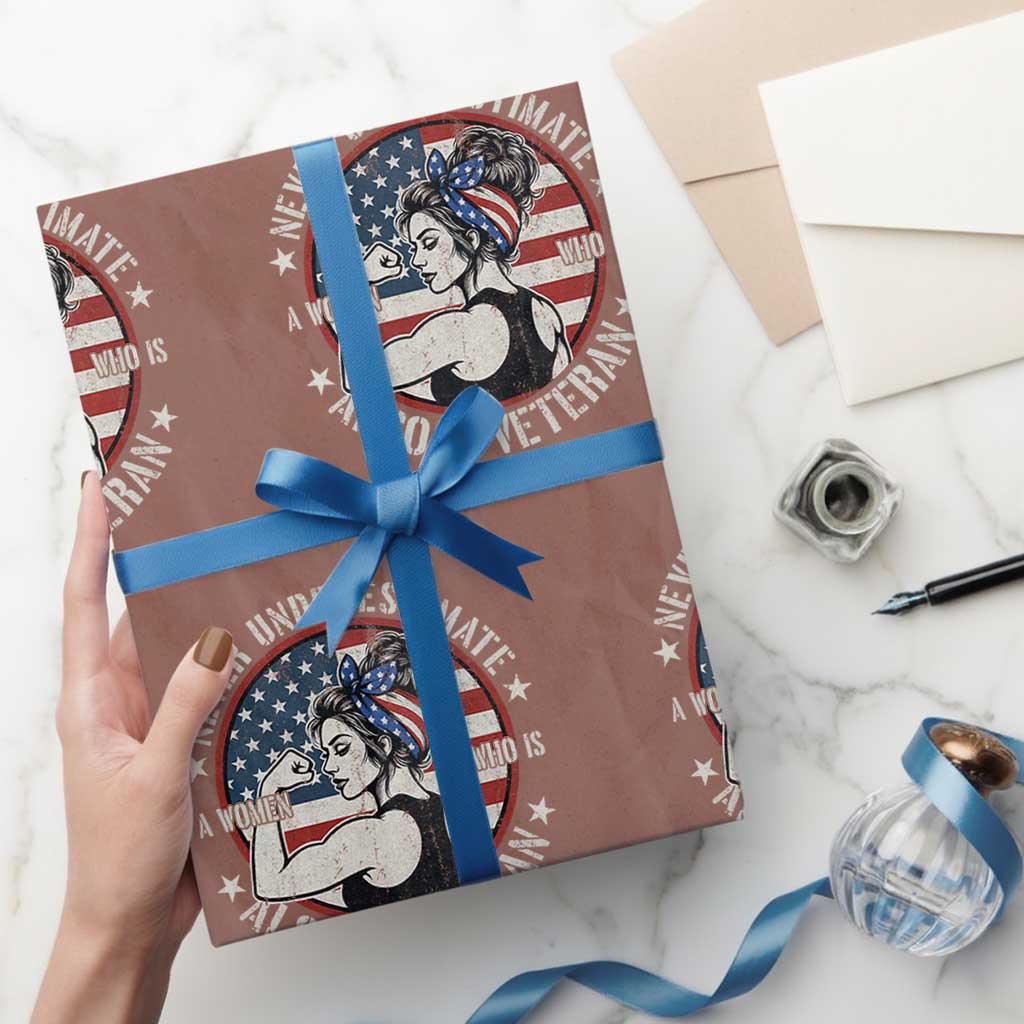 Never Underestimate A Women Who Is Also A Veteran Wrapping Paper Roll Female Veteran TS11 Mocha Print Your Wear