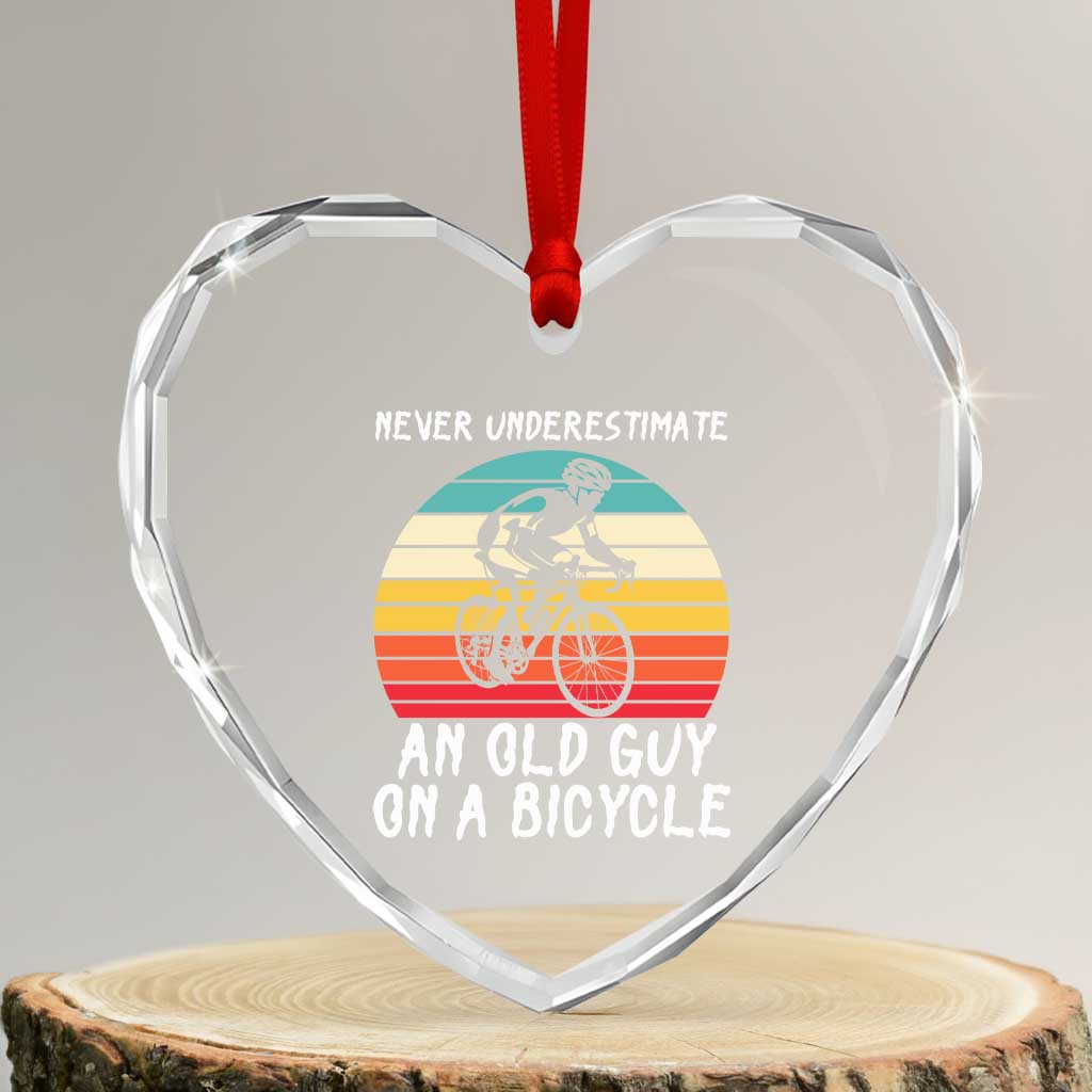 Never Underestimate An Old Guy On A Bicycle Heart Crystal Glass Ornament Cycling Lover Gift
