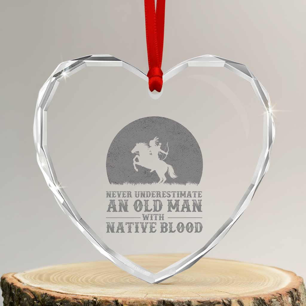 Never Underestimate An Old Man Native American Warrior Heart Crystal Glass Ornament TS14 Transparent Glass 3'' Heart Print Your Wear