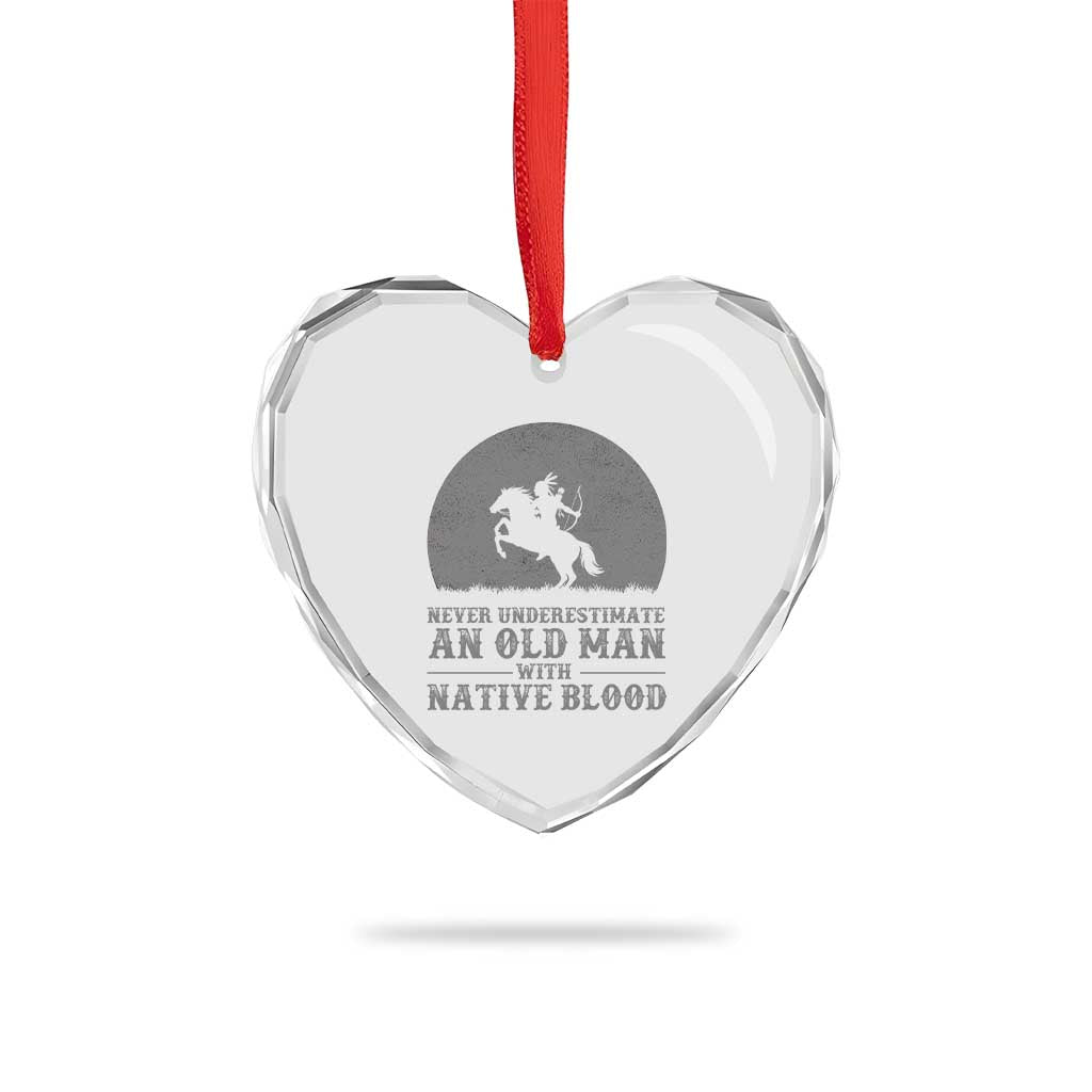 Never Underestimate An Old Man Native American Warrior Heart Crystal Glass Ornament