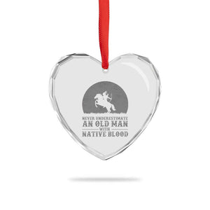 Never Underestimate An Old Man Native American Warrior Heart Crystal Glass Ornament