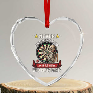 Never Underestimate An Old Man Plays Darts Heart Crystal Glass Ornament Gothic Darts Player TS12 Transparent Glass 3'' Heart Print Your Wear