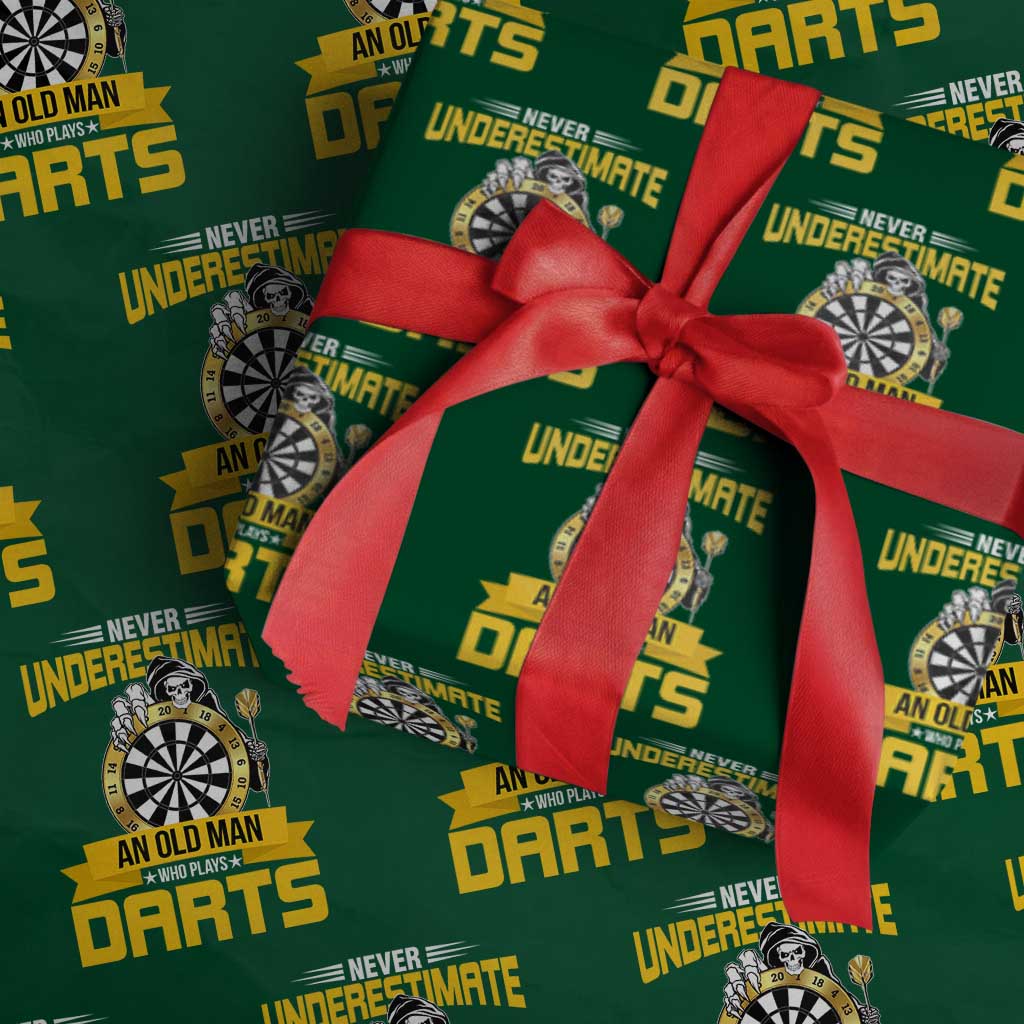 Never Underestimate An Old Man Plays Darts Wrapping Paper Roll Funny Dartist Grim Reaper Gift TS12 Green Print Your Wear