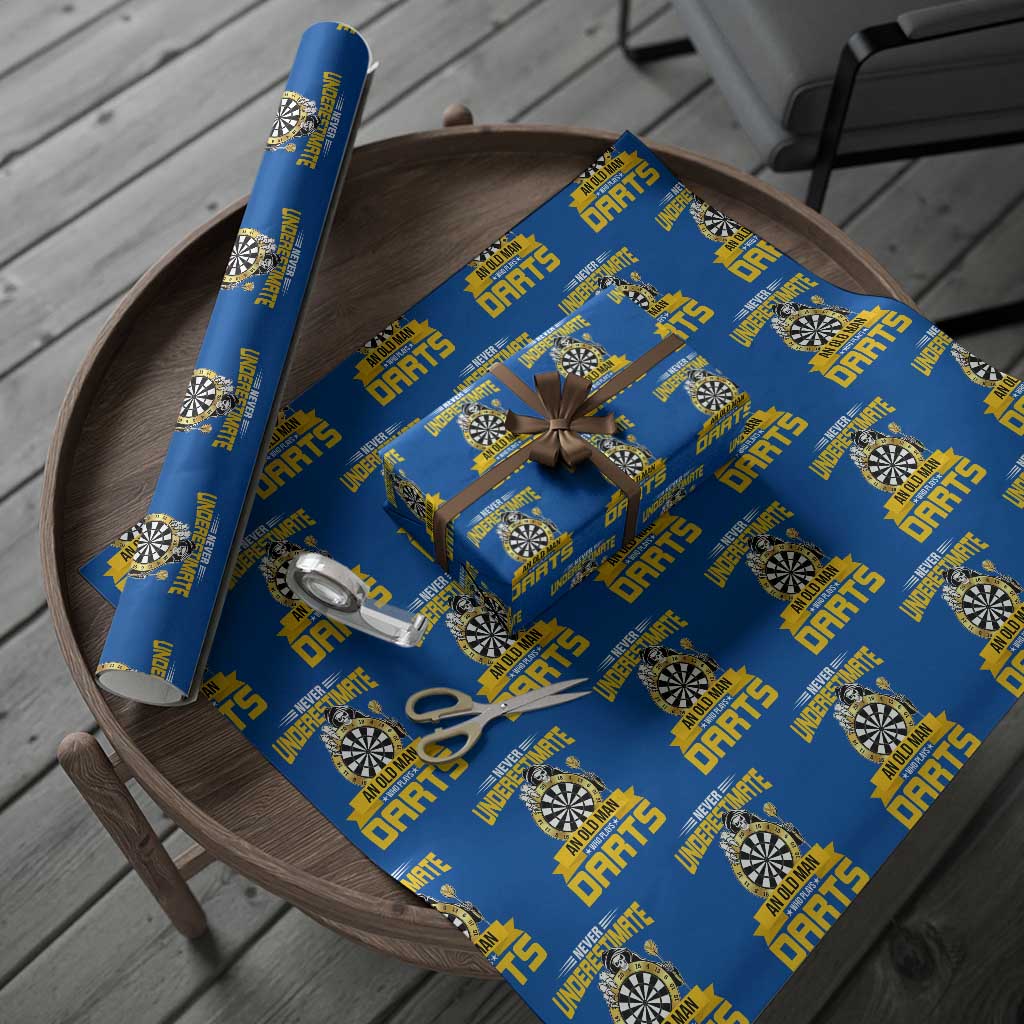 Never Underestimate An Old Man Plays Darts Wrapping Paper Roll Funny Dartist Grim Reaper Gift TS12 Blue Print Your Wear