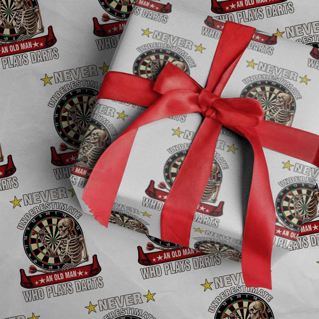 Never Underestimate An Old Man Plays Darts Wrapping Paper Roll Gothic Darts Player TS12 White Print Your Wear