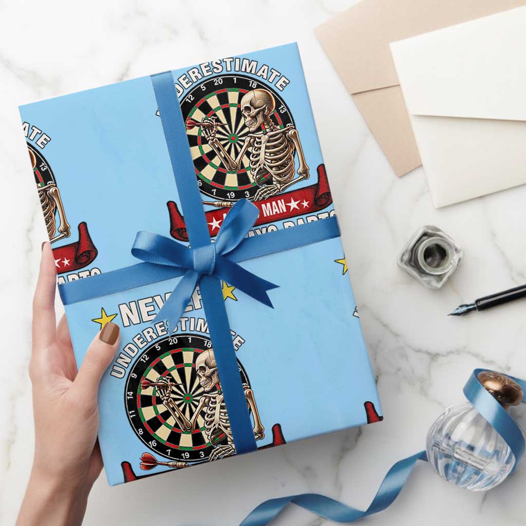 Never Underestimate An Old Man Plays Darts Wrapping Paper Roll Gothic Darts Player TS12 Light Blue Print Your Wear