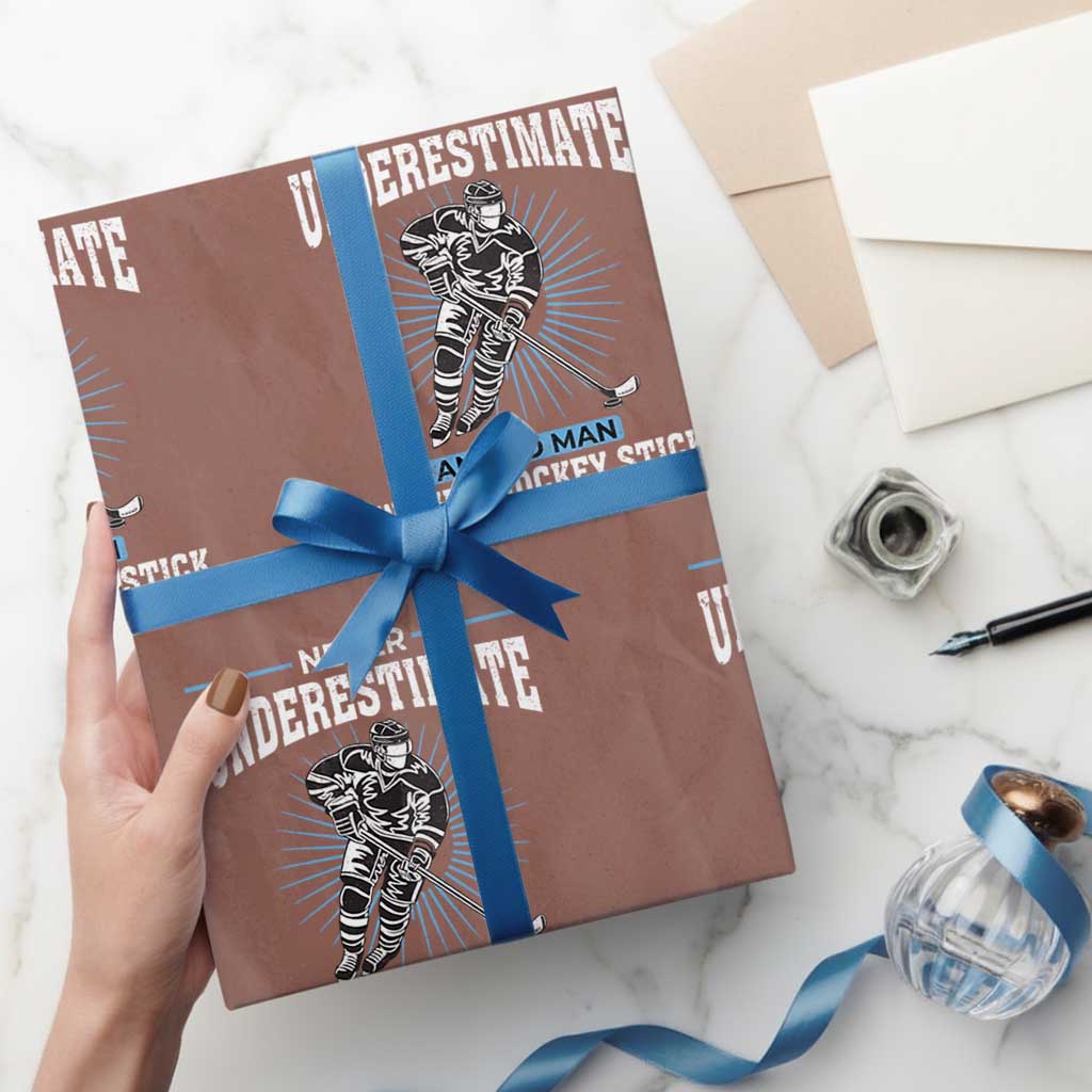 Never Underestimate An Old Man With A Hockey Stick Wrapping Paper Roll Ice Hockey Gift TS12 Mocha Print Your Wear