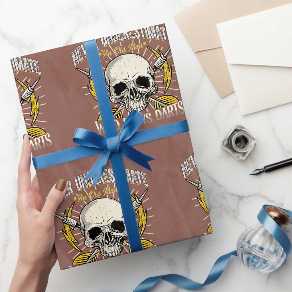 Never Underestimate An Old Who Plays Darts Wrapping Paper Roll Funny Darts Fan TS12 Mocha Print Your Wear