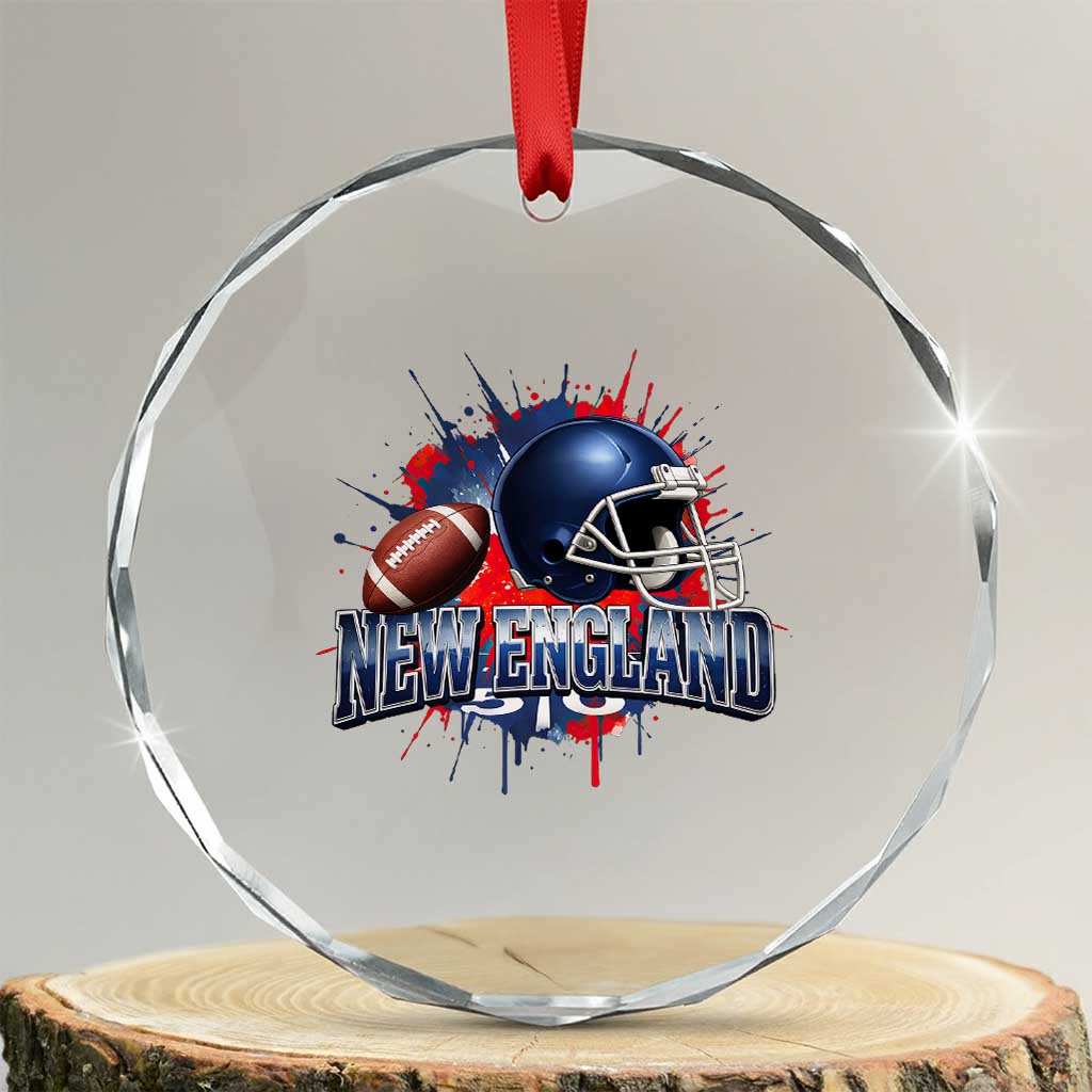 New England Athletic Helmet Graphic Paint Splatter Graphic Crystal Glass Ornament Patriotic Game Day Sports Fan TS02 Transparent Glass 3'' Circle Print Your Wear
