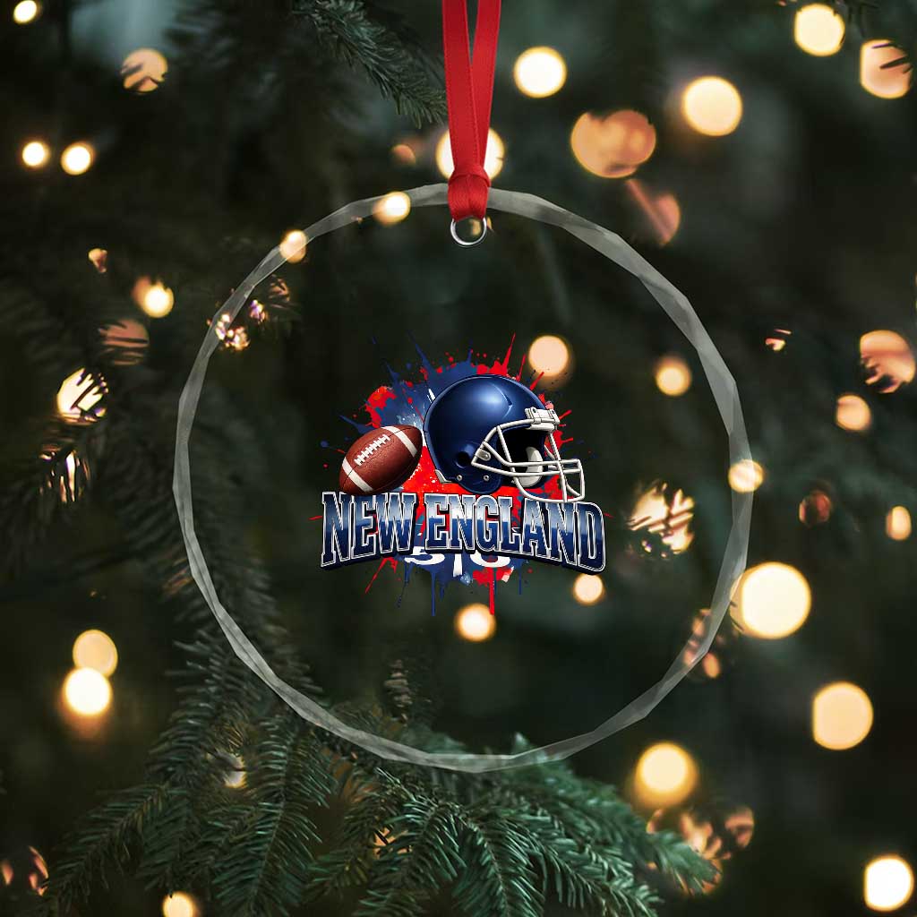 New England Athletic Helmet Graphic Paint Splatter Graphic Crystal Glass Ornament Patriotic Game Day Sports Fan