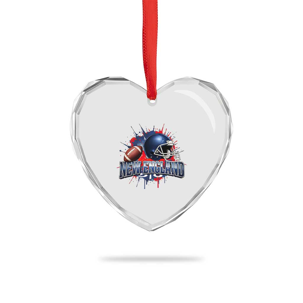 New England Athletic Helmet Graphic Paint Splatter Graphic Heart Crystal Glass Ornament Patriotic Game Day Sports Fan