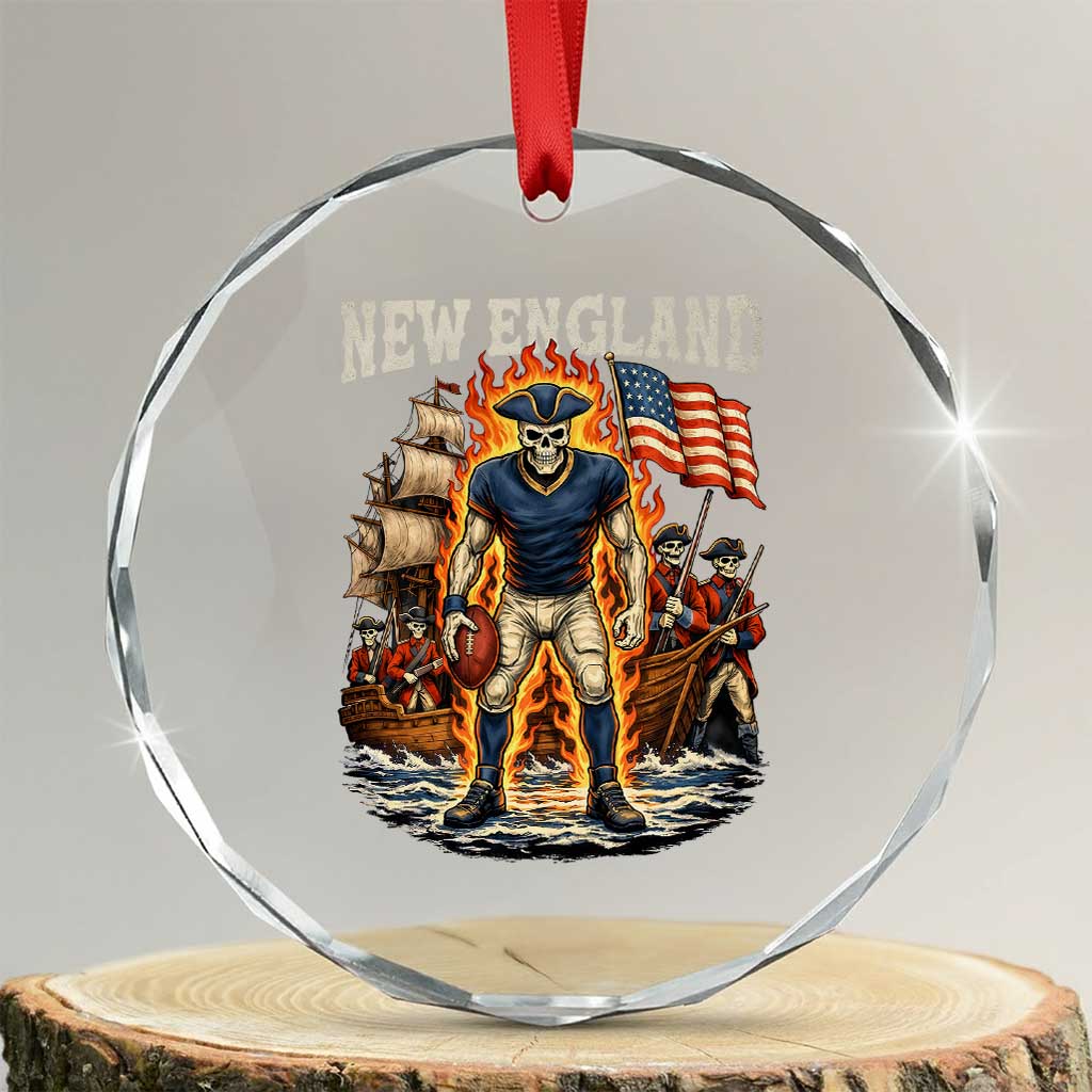 New England Fiery Skeleton Game Day Graphic Crystal Glass Ornament Patriotic Revolutionary Sports Fan TS02 Transparent Glass 3'' Circle Print Your Wear