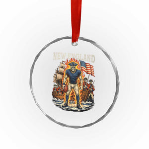 New England Fiery Skeleton Game Day Graphic Crystal Glass Ornament Patriotic Revolutionary Sports Fan
