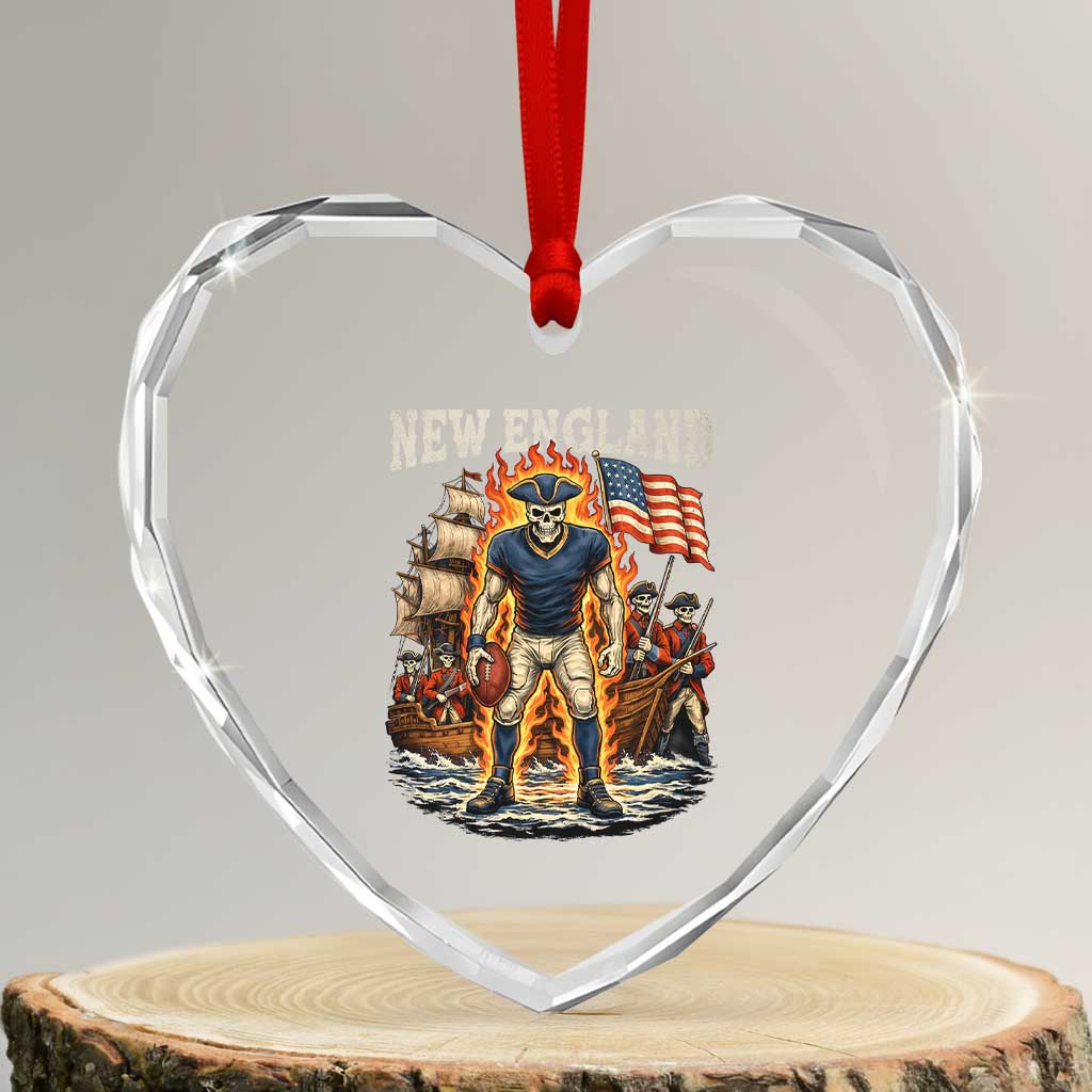 New England Fiery Skeleton Game Day Graphic Heart Crystal Glass Ornament Patriotic Revolutionary Sports Fan TS02 Transparent Glass 3'' Heart Print Your Wear