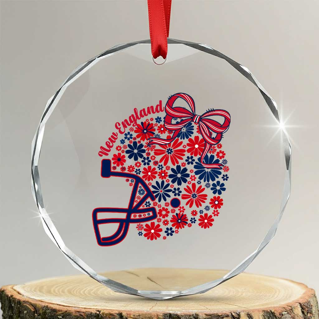 New England Game Day Sports Fan Crystal Glass Ornament Floral Football Helmet With Bow TS12 Transparent Glass 3'' Circle Print Your Wear
