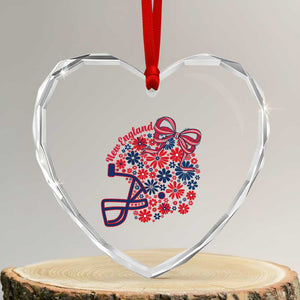 New England Game Day Sports Fan Heart Crystal Glass Ornament Floral Football Helmet With Bow