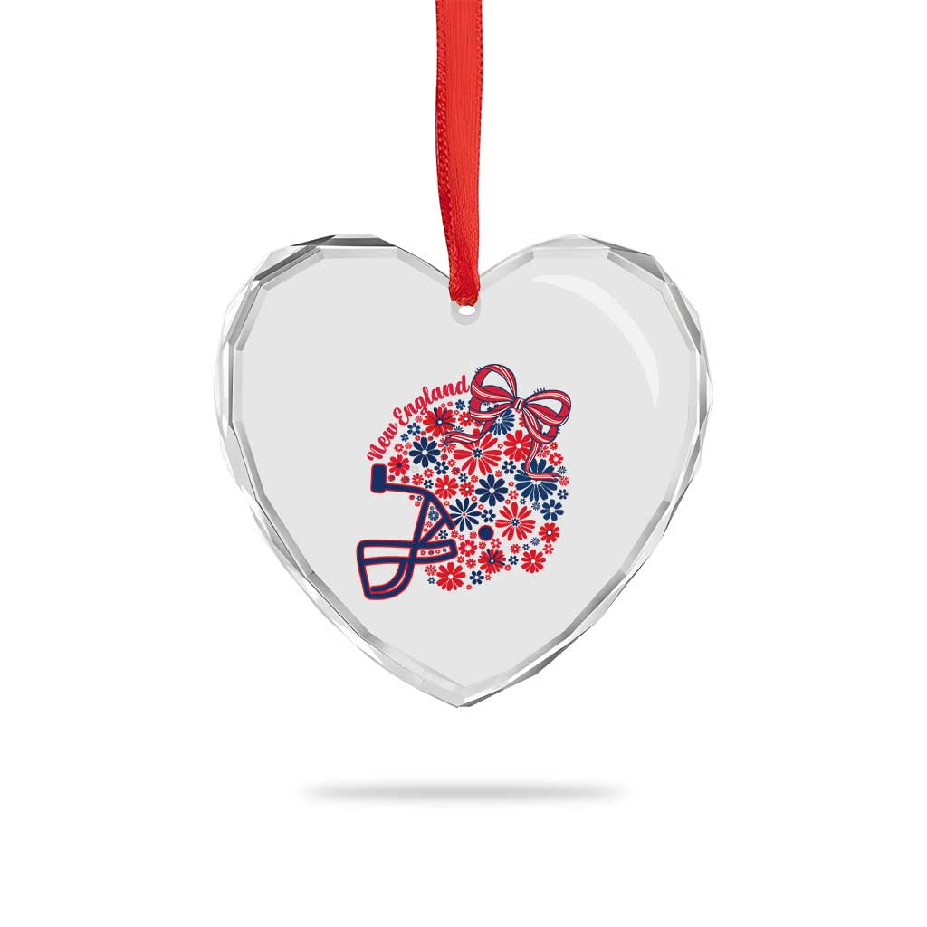 New England Game Day Sports Fan Heart Crystal Glass Ornament Floral Football Helmet With Bow