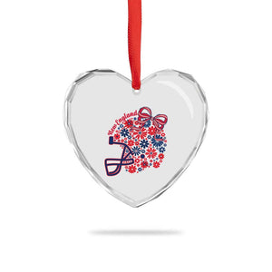 New England Game Day Sports Fan Heart Crystal Glass Ornament Floral Football Helmet With Bow