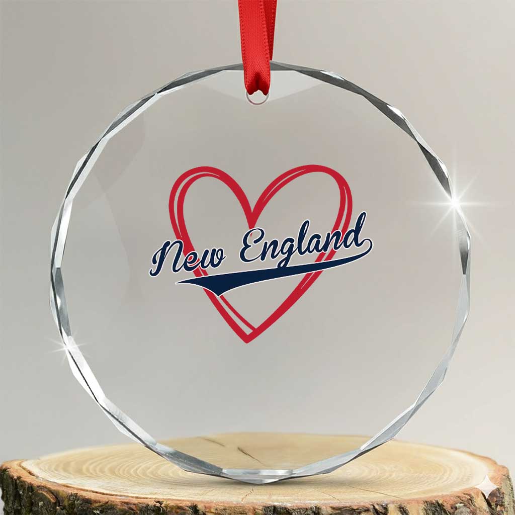 New England Vintage Red Heart Sport Fan Game Day Crystal Glass Ornament TS11 Transparent Glass 3'' Circle Print Your Wear