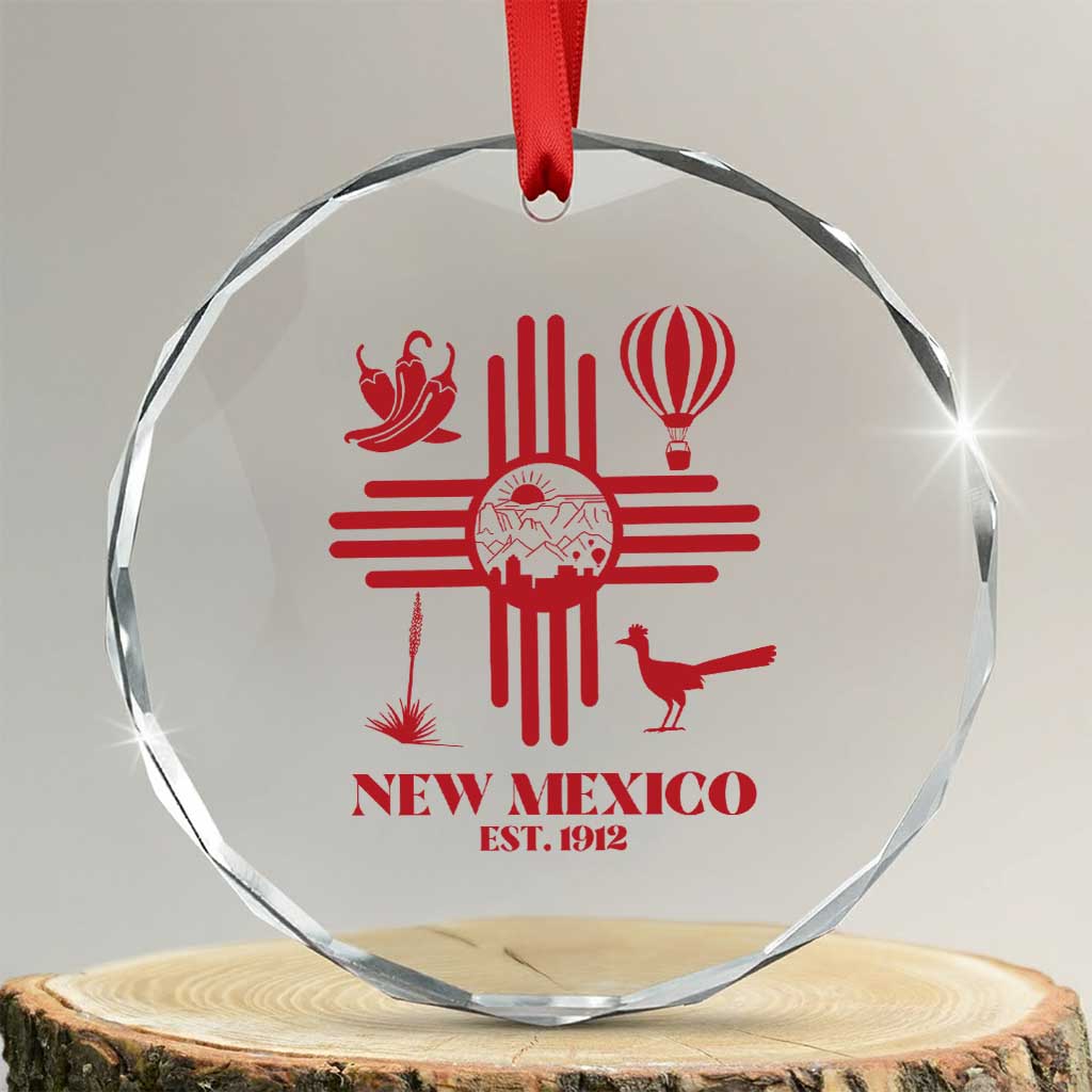 New Mexico Flag Zia Sun Souvenir Crystal Glass Ornament New Mexico Zia Chiles Balloon Roadrunner Yucca TS14 Transparent Glass 3'' Circle Print Your Wear