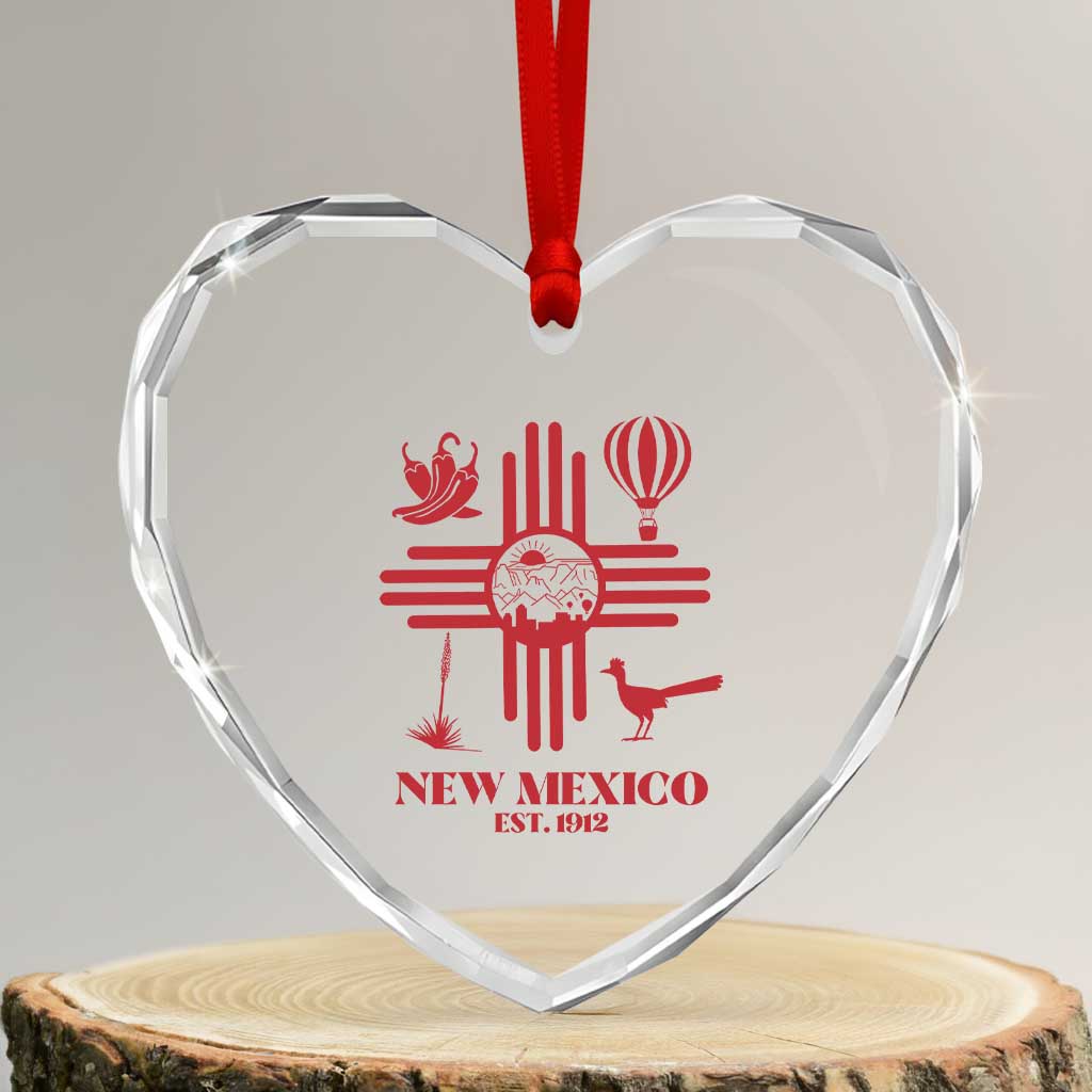 New Mexico Flag Zia Sun Souvenir Heart Crystal Glass Ornament New Mexico Zia Chiles Balloon Roadrunner Yucca TS14 Transparent Glass 3'' Heart Print Your Wear