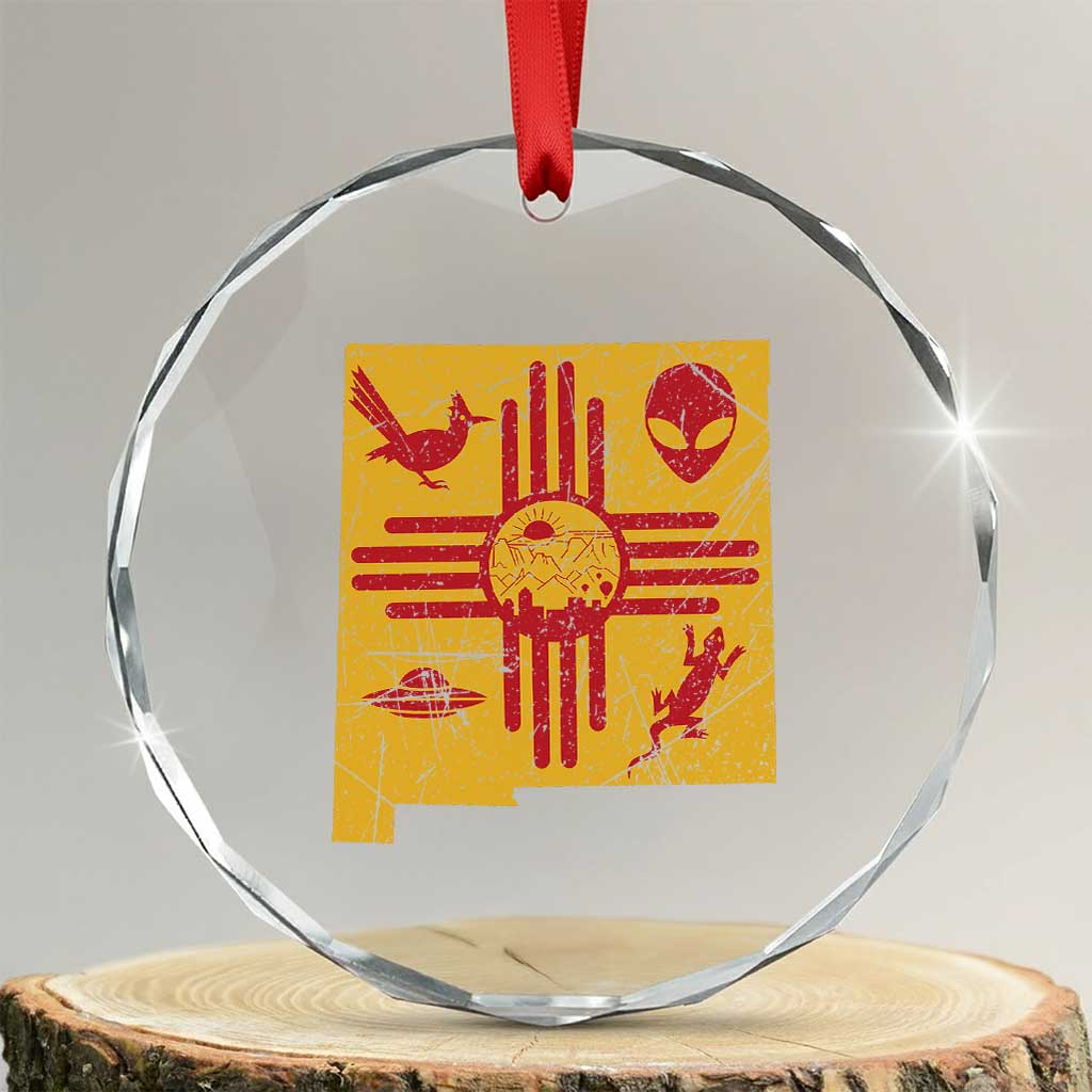 New Mexico State Map Zia Symbol Famous Icons Crystal Glass Ornament TS14 Transparent Glass 3'' Circle Print Your Wear