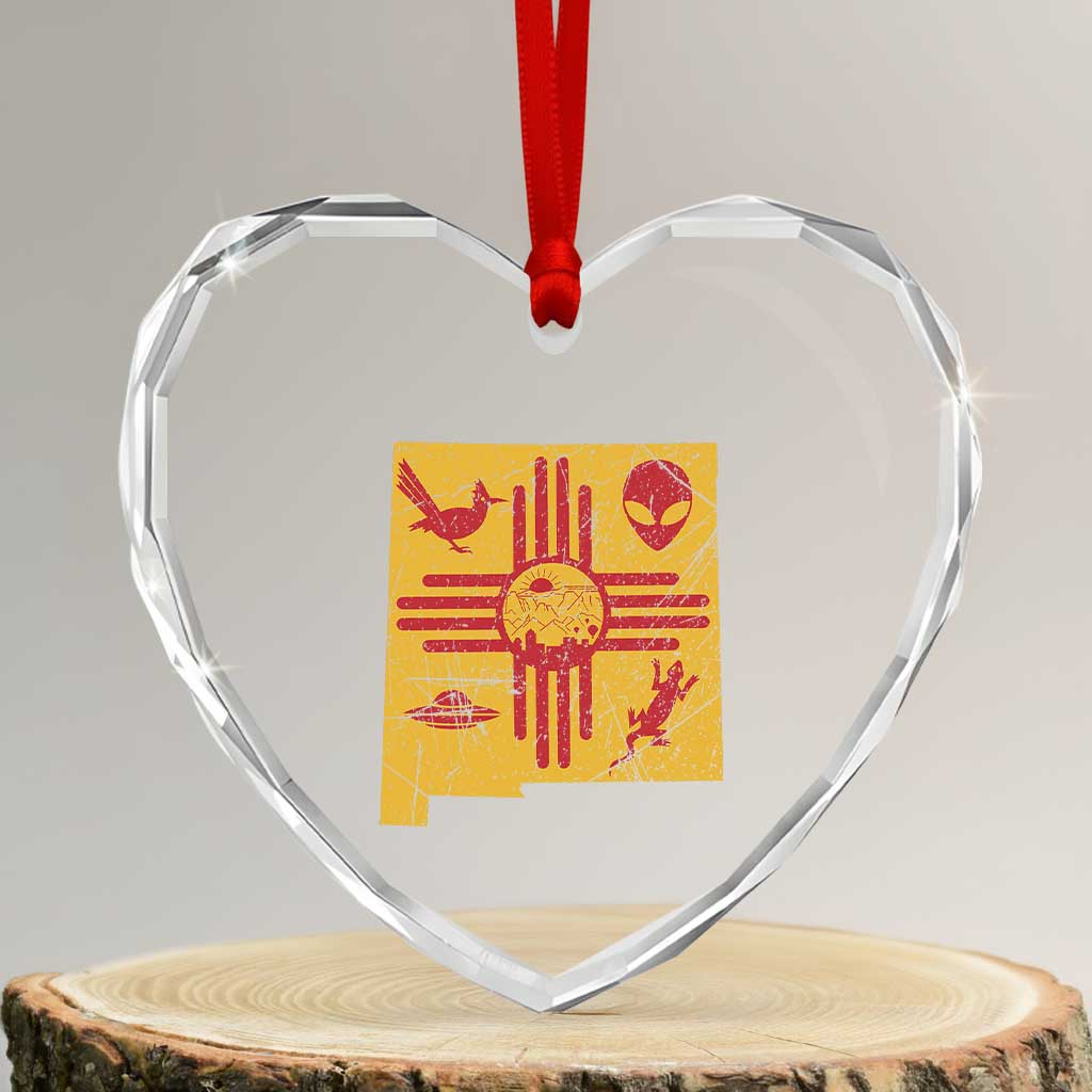 New Mexico State Map Zia Symbol Famous Icons Heart Crystal Glass Ornament TS14 Transparent Glass 3'' Heart Print Your Wear