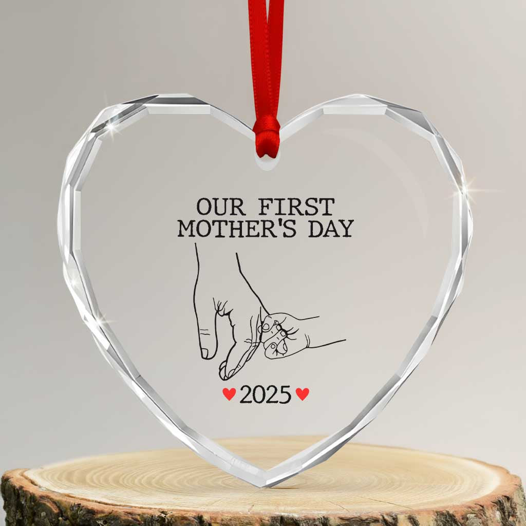 New Mom Est. 2025 Heart Crystal Glass Ornament First Mothers Day Matching Gift Light TS02 Transparent Glass 3'' Heart Print Your Wear