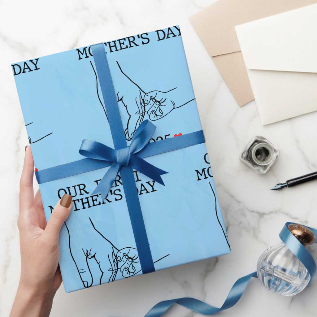 New Mom Est. 2025 Wrapping Paper Roll First Mothers Day Matching Gift Light TS02 Light Blue Print Your Wear