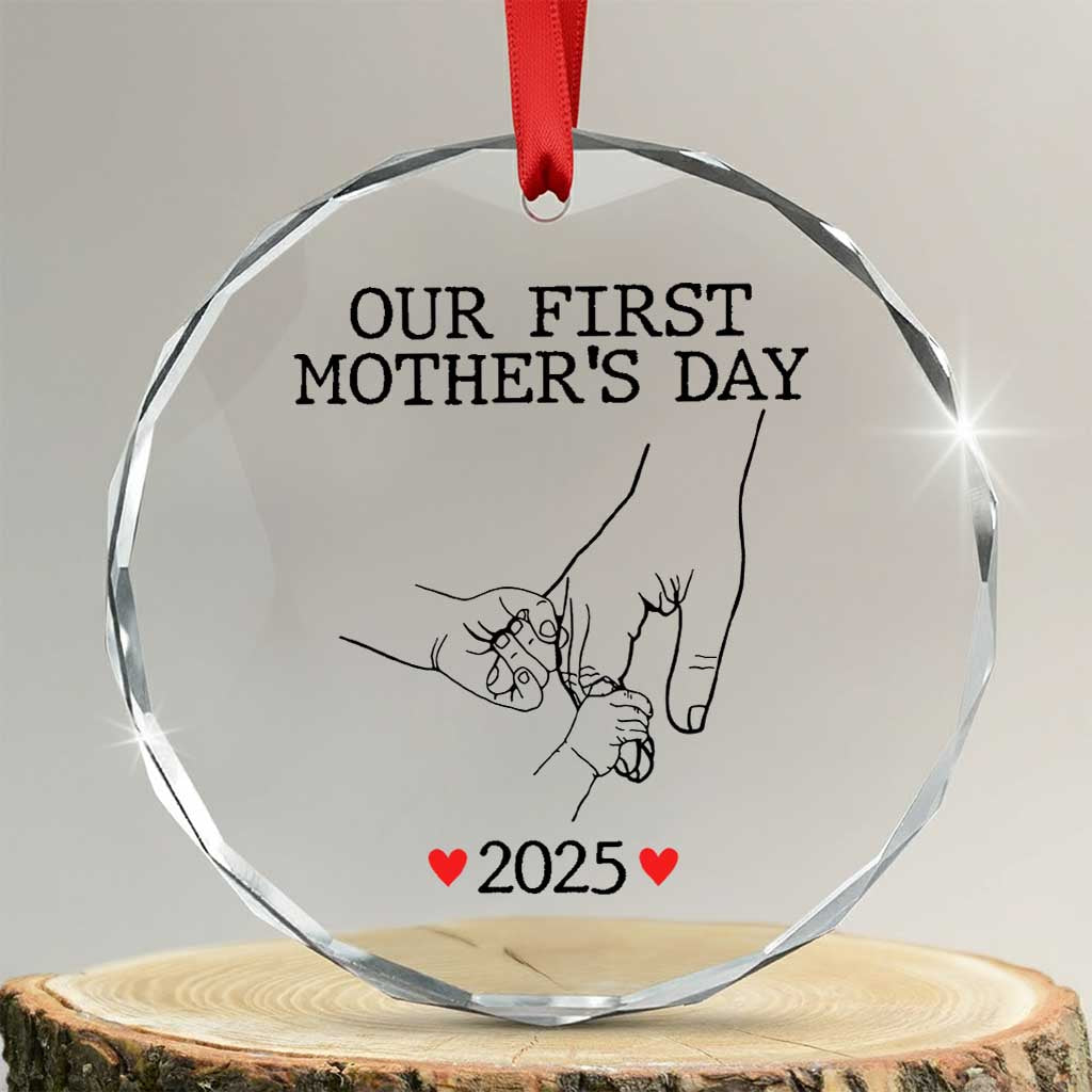 New Mom of Twins Est. 2025 Crystal Glass Ornament First Mothers Day Matching Gift Light TS02 Transparent Glass 3'' Circle Print Your Wear