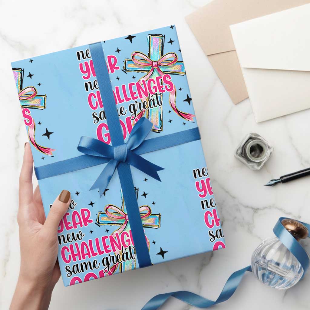 New Year New Challenges Same Great God Wrapping Paper Roll Christian New Year Eve TS11 Light Blue Print Your Wear