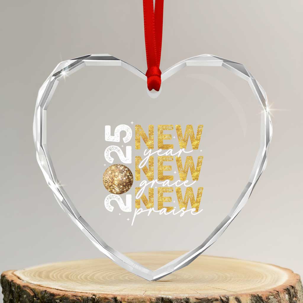 New Year New Grace New Praise 2025 Heart Crystal Glass Ornament TS11 Transparent Glass 3'' Heart Print Your Wear