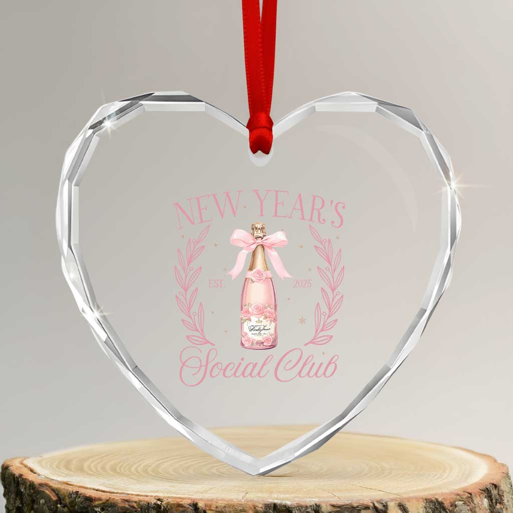 New Year's Social Club 2025 Heart Crystal Glass Ornament Coquette Champagne Bottles TS11 Transparent Glass 3'' Heart Print Your Wear