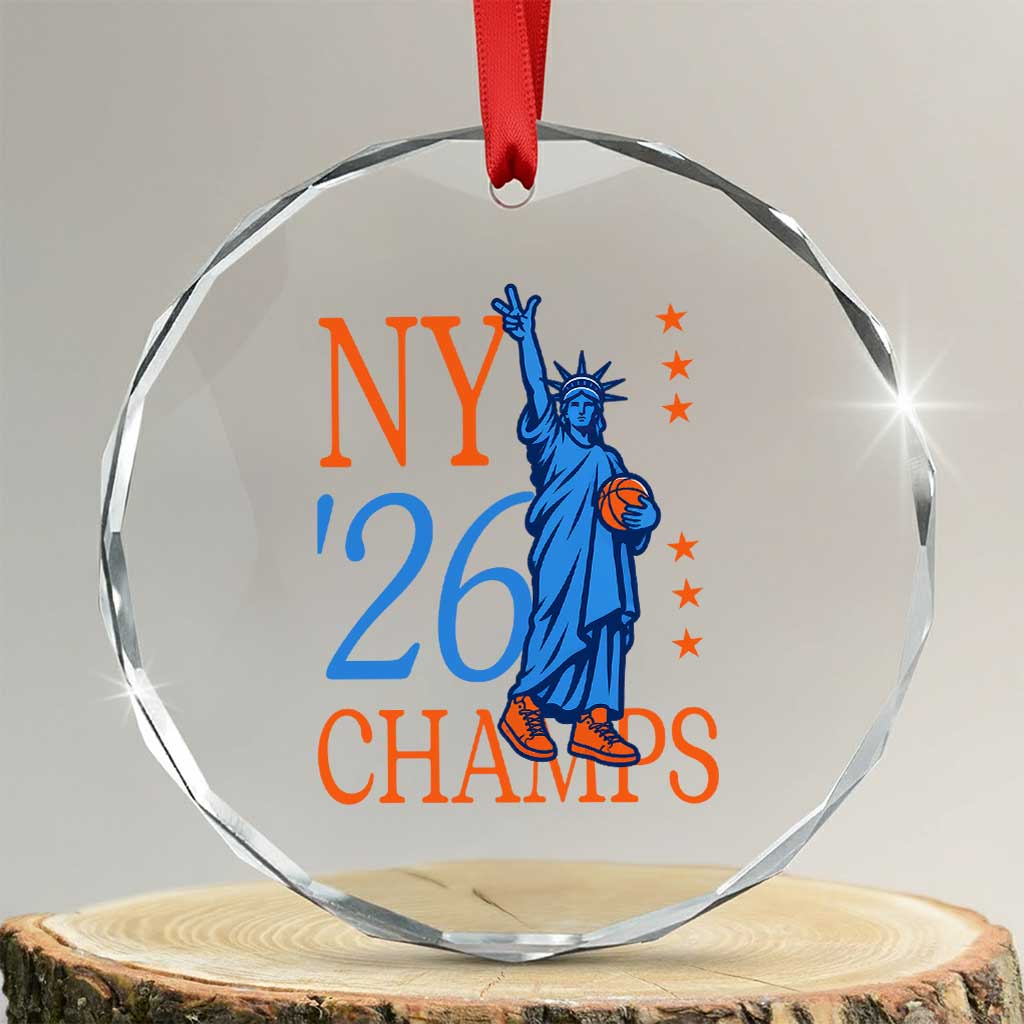New York 2026 Pride Statue of Liberty Holding Basketball Graphic Crystal Glass Ornament Retro NY 26 Champs Sports Fans TS02 Transparent Glass 3'' Circle Print Your Wear