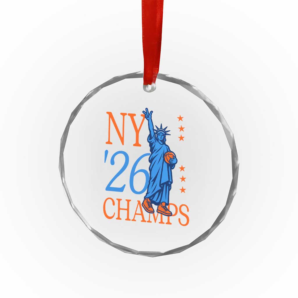 New York 2026 Pride Statue of Liberty Holding Basketball Graphic Crystal Glass Ornament Retro NY 26 Champs Sports Fans