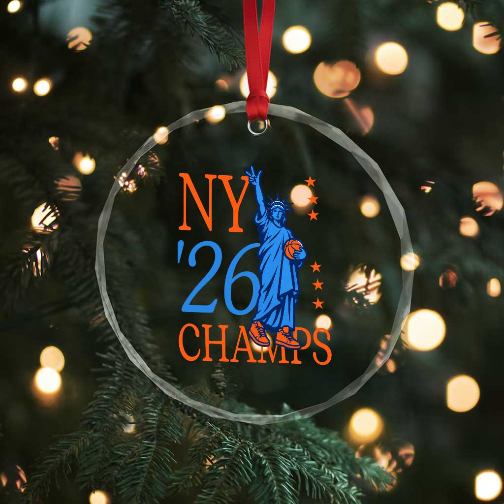 New York 2026 Pride Statue of Liberty Holding Basketball Graphic Crystal Glass Ornament Retro NY 26 Champs Sports Fans