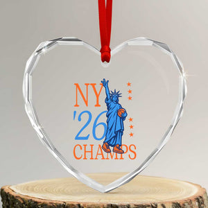 New York 2026 Pride Statue of Liberty Holding Basketball Graphic Heart Crystal Glass Ornament Retro NY 26 Champs Sports Fans